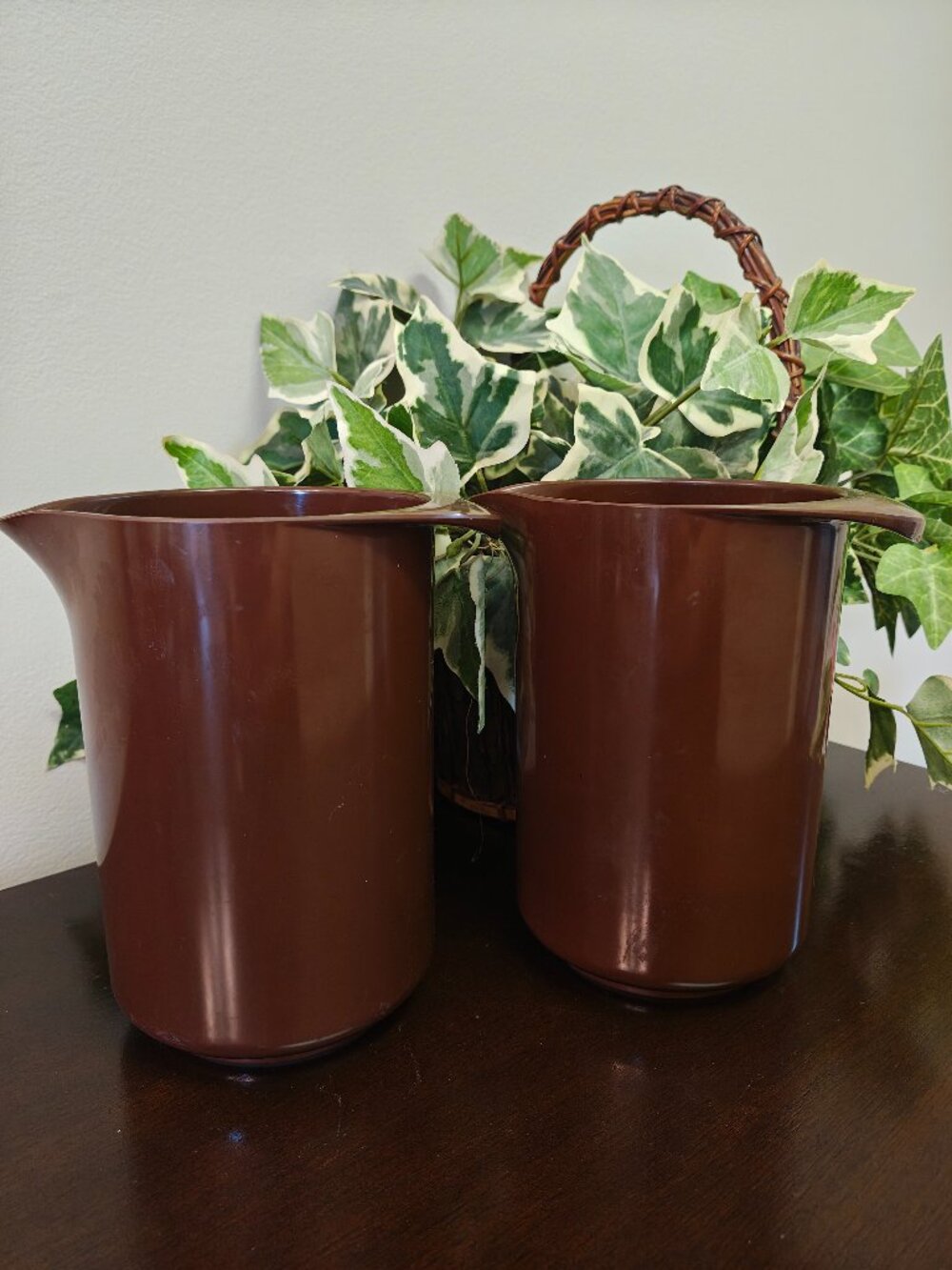 Vintage Rosti Denmark Melamine Pitchers Set of 2 Model 2511 Chocolate Brown 1970